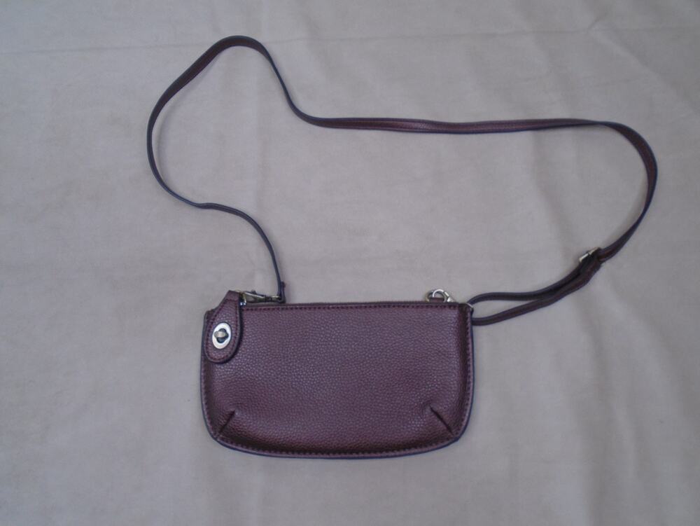 Joy Susan Mini Crossbody Wristlet Clutch Purse Metalic Brown Pebble Faux Leather